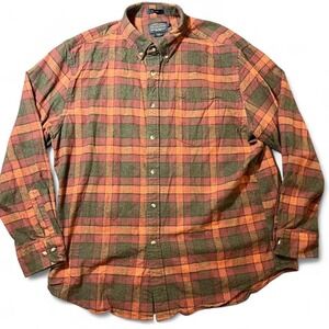 Pendleton Mason 100% cotton Brown and orange plaid flannel button-up shirt XL